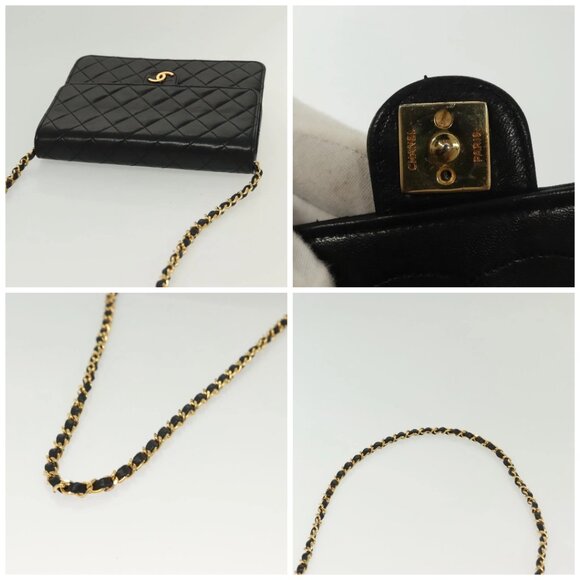 CHANEL Matelasse Chain Shoulder Bag Lamb Skin Black Gold CC Auth fm4823 - Picture 16 of 16